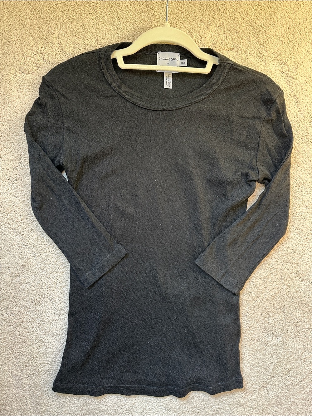 Michael Stars for Anthropologie Charcoal/Black 3/4 Sleeve Crewneck Top